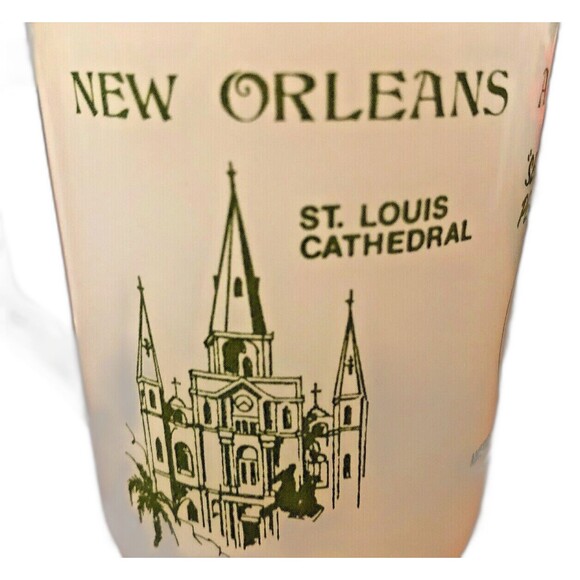Vintage New Orleans Milk Glass Souvenir Coffee Mug, White W/Green  Pedestal  Cup - Picture 3 of 8